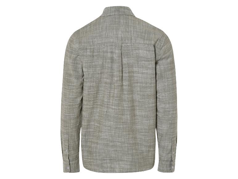 Langarmhemd, Rückansicht, hellbeige Farbe, strukturierte Textur.