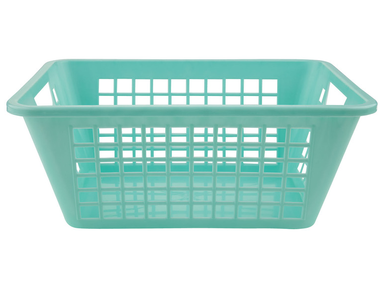 Ein hellblauer Plastik-Aufbewahrungskorb