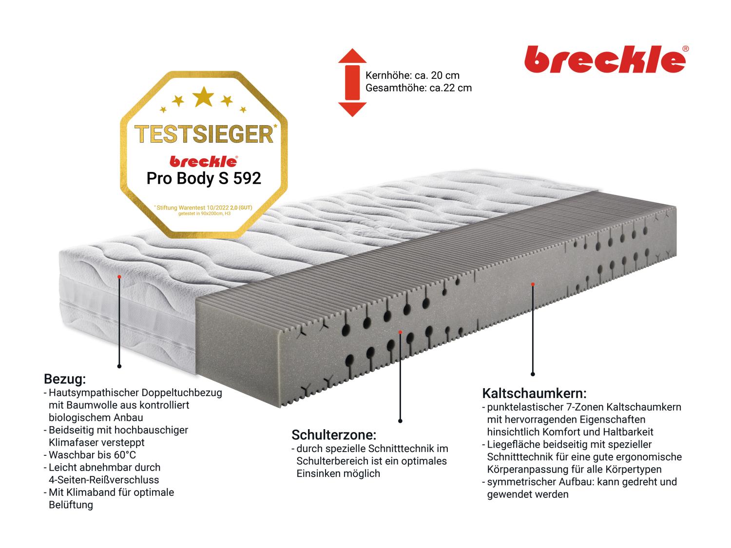 Die Breckle Weida Pro Body S 592 7-Zonen Kaltschaum-Matratze »Pro Body S 592«, für alle…