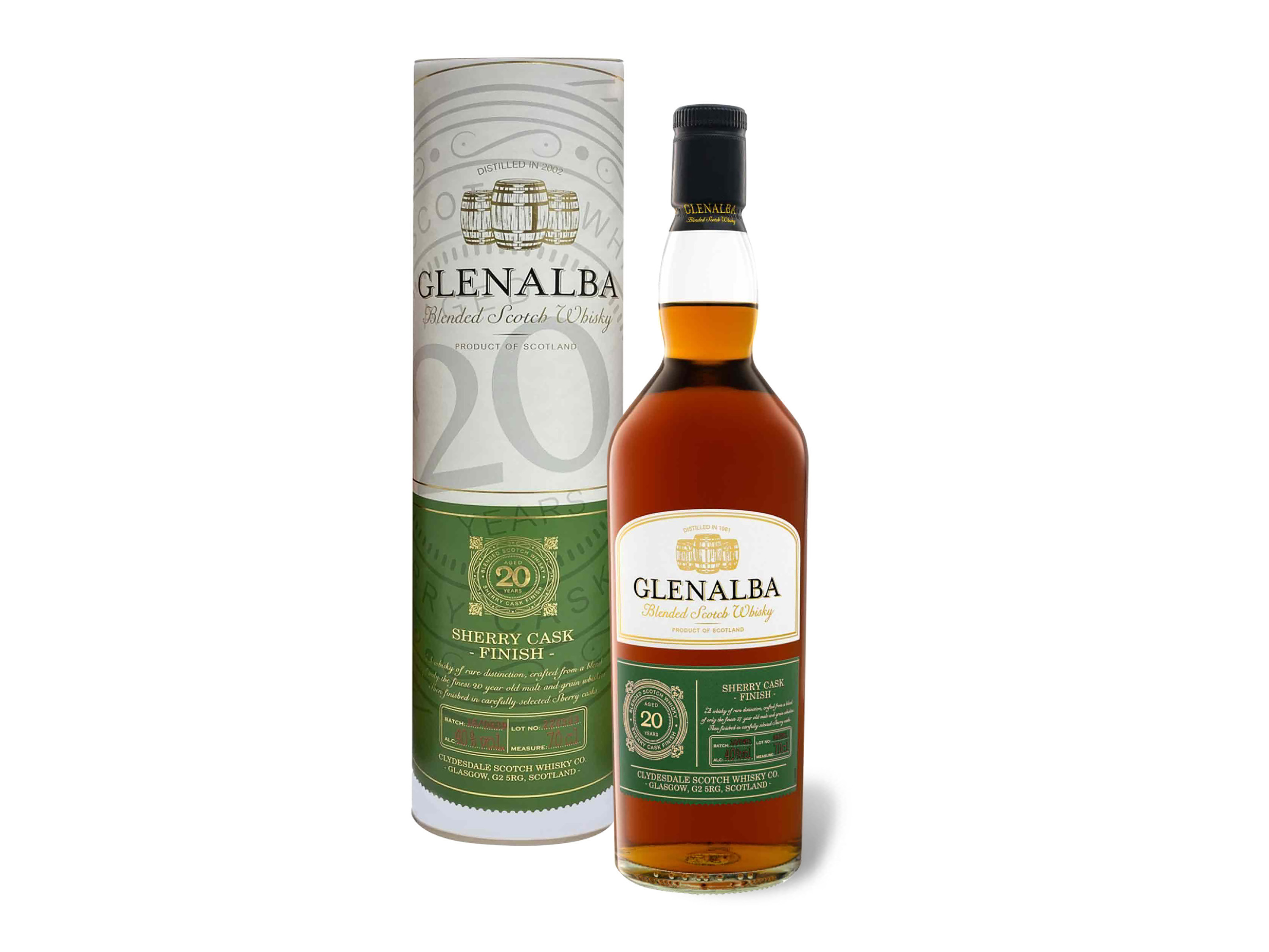 GLENALBA Blended Scotch Whisky Sherry Cask Finish 20 Jahre 40% Vol""
