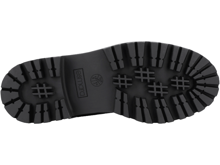 Schwarze Stiefelsohle mit Profil und Größenangaben EUR 37, US 6, UK 4