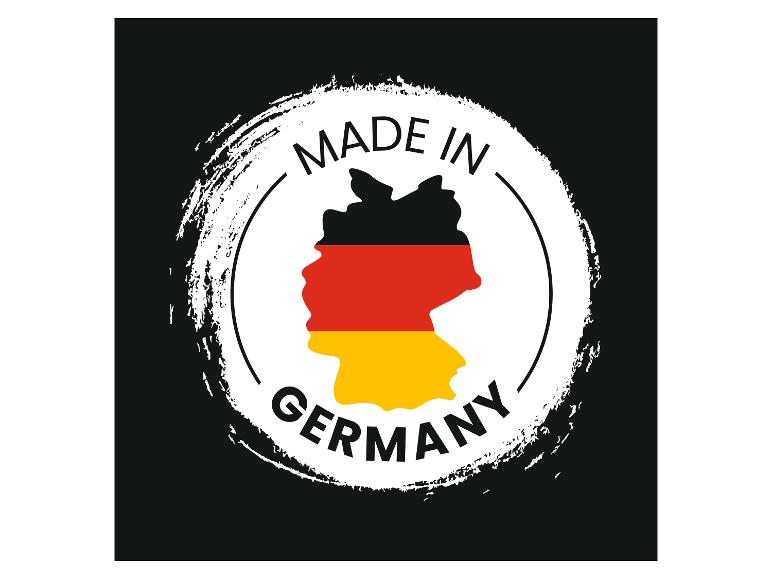 „Made in Germany“-Logo mit der Germanlandkarte in den Flaggenfarben.