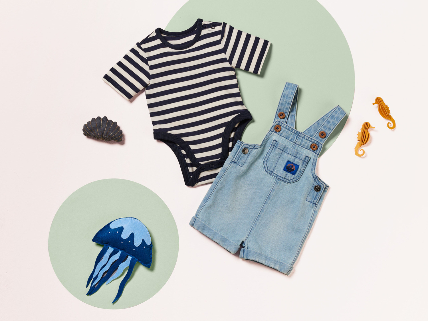 Puppen Kleidung Set Für 17cm Puppen - Latzhose & Gestreiftes Shirt, 2-teilig, Verschiedene Farben