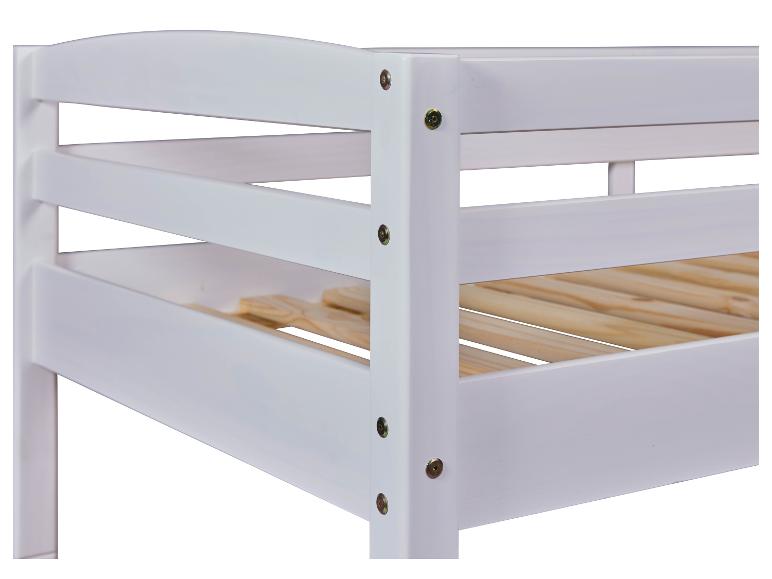 Weißes Holz-Etagenbett mit Holzlatten.