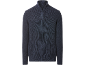Herren-Strickpullover in Dunkelblau mit halbem Reißverschluss und Rippstruktur.