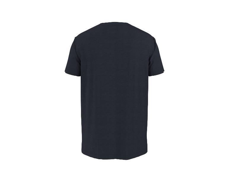 Dunkelblaues Kurzarm-T-Shirt, Rückansicht.