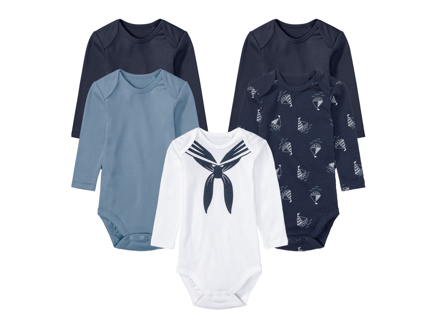 lupilu® 5 Baby Bodies langarm (62/68, marine/weiß/blau) | 04055334607797