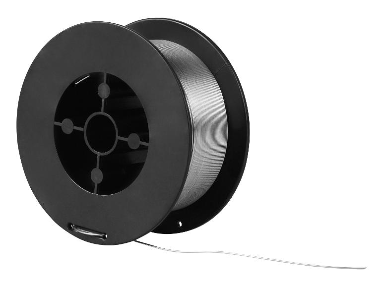 Spule mit grauem Schweißdraht auf weißem Hintergrund