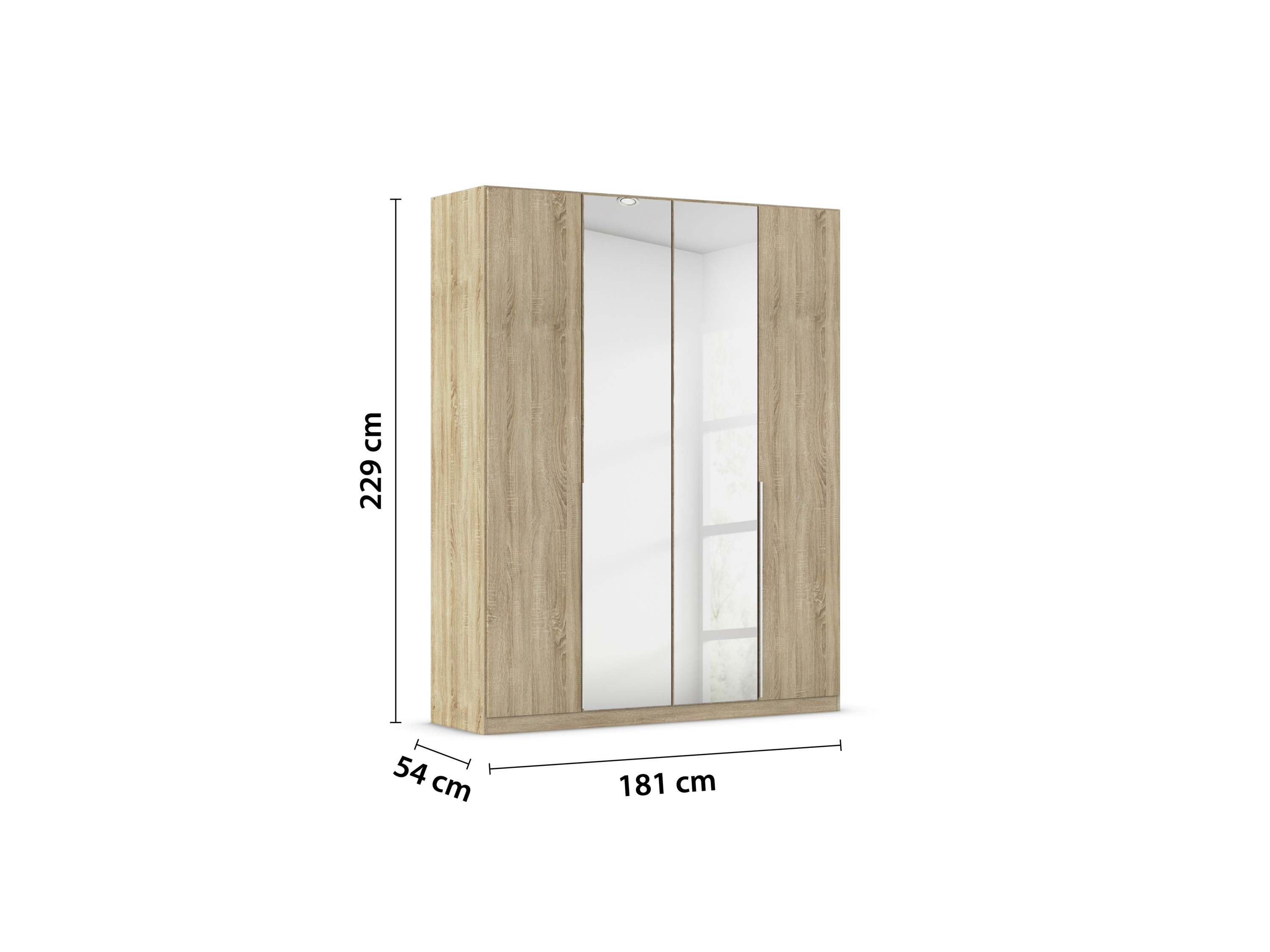 RAUCH ORANGE Drehtürenschrank Alabama mit Spiegel (Classic-Zubehör, Eiche Sonoma, Griffe Alufarben, 181 x 229 cm) – Bild 4 von 4