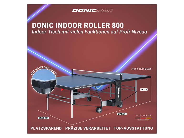 »Indoor inkl. Abdeckhülle DONIC Roller 800« Tischtennisplatte