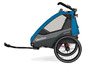 Ein blauer Qeridoo Sportrex2 Fahrradanhänger mit großem Rad