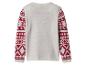 Weißer Pullover mit roten Fair Isle-gemusterten Ärmeln