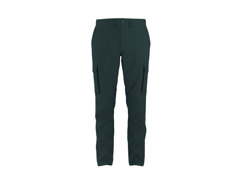 Dunkelgrüne Cargohose mit Seitentaschen.
