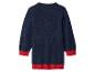 Dunkelblauer Strickpullover mit roten Bündchen und Saum