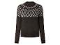 Brauner Fair-Isle-Pullover mit weißen und grauen Mustern.