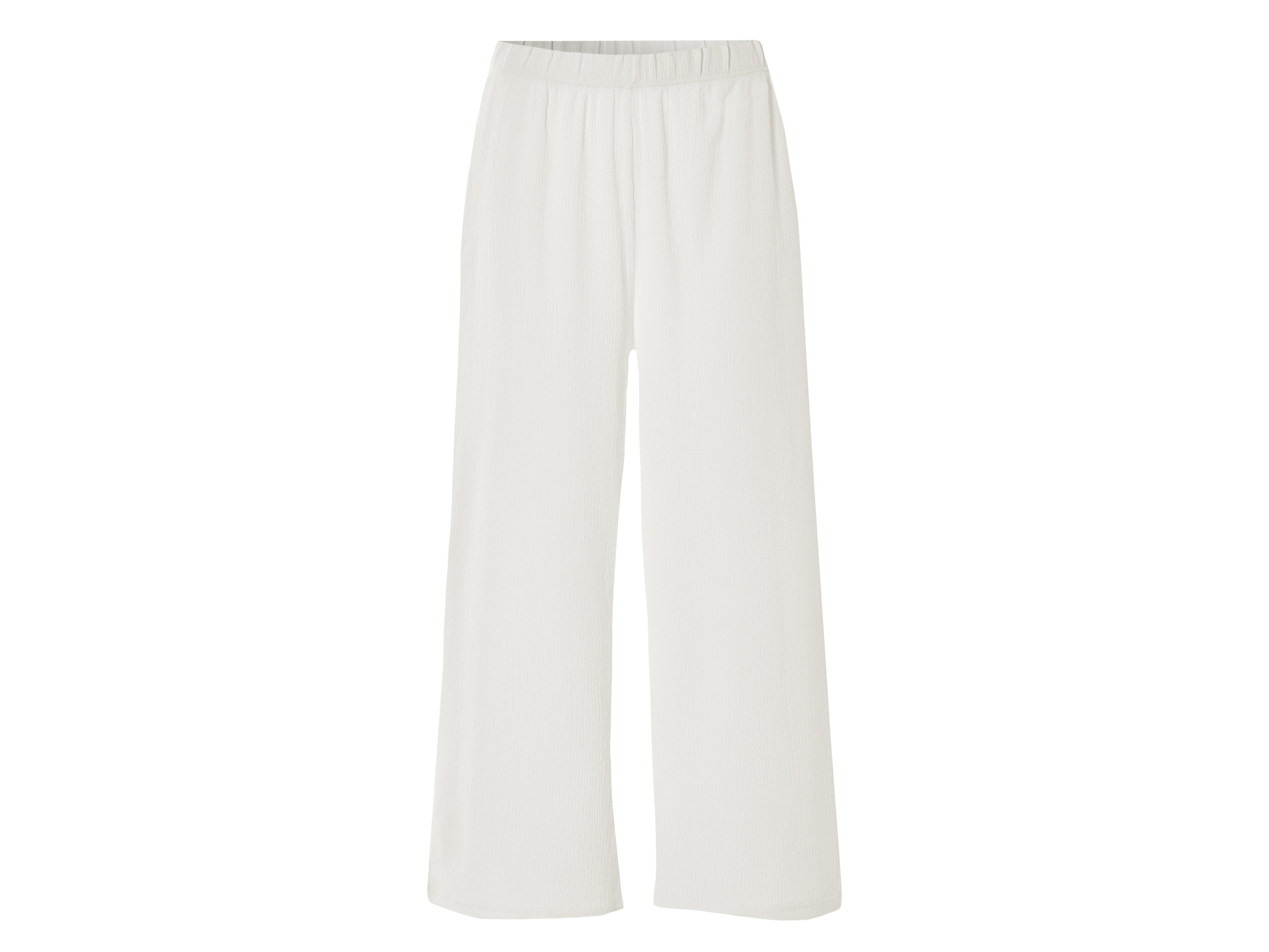 esmara® Damen Culotte Struktur (Weiß, L (44/46))““ | elastischer Gummizugbund Passform: – Schnitt: weites Bein Leibhöhe: hohe Leibhöhe Länge: 3/4-Länge Material: Polyester recycelt, 2 % Elasthan Lycra® Pflegehinweis: waschen bei max. 30 °C Pflegeleicht nicht bleichen nicht im Wäschetrockner trocknen bügeln bis 150 °C Stufe 2. Dampfbügeleisen kann verwendet werden nicht trockenreinigen Größe: XS 32/34 – L 44/46 Meine Lidl-Größe – so einfach gehts Deine Größe findest du in der Lidl-Größentabelle . Oeko-Tex® Standard 100 Geprüft auf Schadstoffe Zertifizierungsnummer: 21.Hbd.79930 Hohenstein Htti Standard 100 by Oeko-Tex® ist die weltweit bekannteste, unabhängige Zertifizierung schadstoffgeprüfter Textil- und Lederprodukte aller Art – vom Garn und den Stoffen bis hin zum gebrauchsfertigen Artikel. Das Label bestätigt