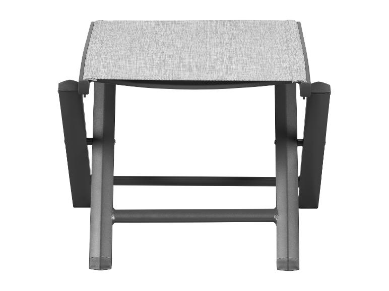 Klapphocker mit grauem Textilsitz und schwarzem Metallrahmen