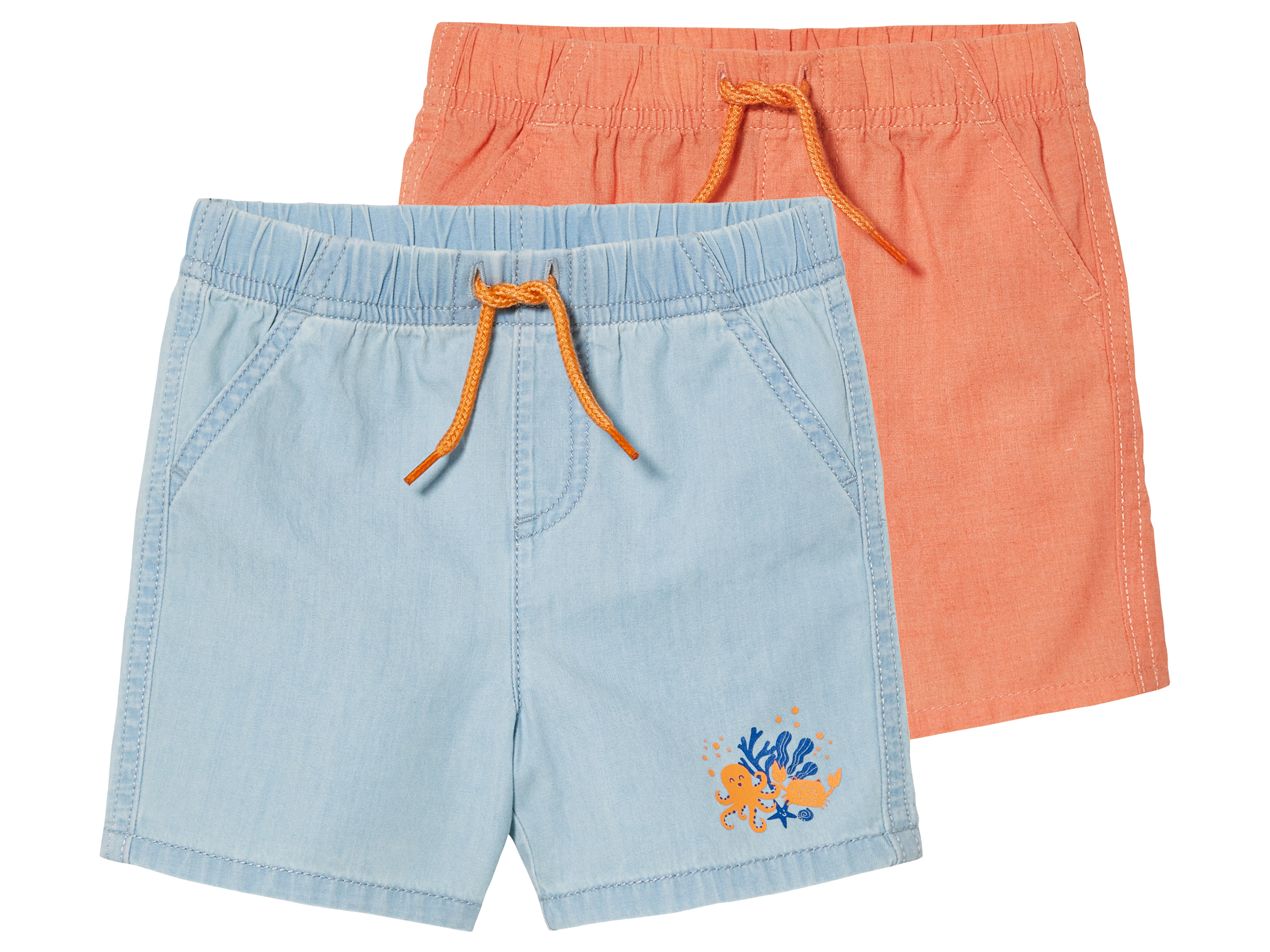 lupilu® Baby Shorts, 2 Stück, mit Gummizugbund (74/80, hellblau/orange) | 04335633063167 lupilu® Baby Shorts, 2 Stück, mit Gummizugbund (74/80, hellblau/orange) | 04335633063167
