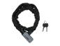 Schwarzes Crivit Fahrradschloss mit grauem Vorhängeschloss und zwei Schlüsseln.