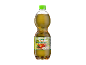 Flasche Apfelschorle mit Etikett, das Äpfel und den Text „Apfelschorle“ zeigt.