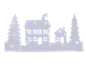 Weiße Filz-Weihnachtsdekoration mit Silhouette von Häusern, Bäumen und warmen LED-Lichtern