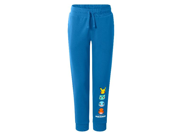 Blaue Kinder-Jogginghose mit Cartoon-Charakter-Prints am Bein.