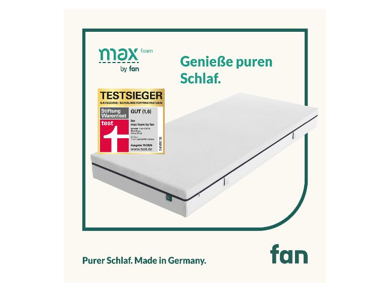 Werbung für max foam Matratze, Testsieger und hergestellt in Germanland.