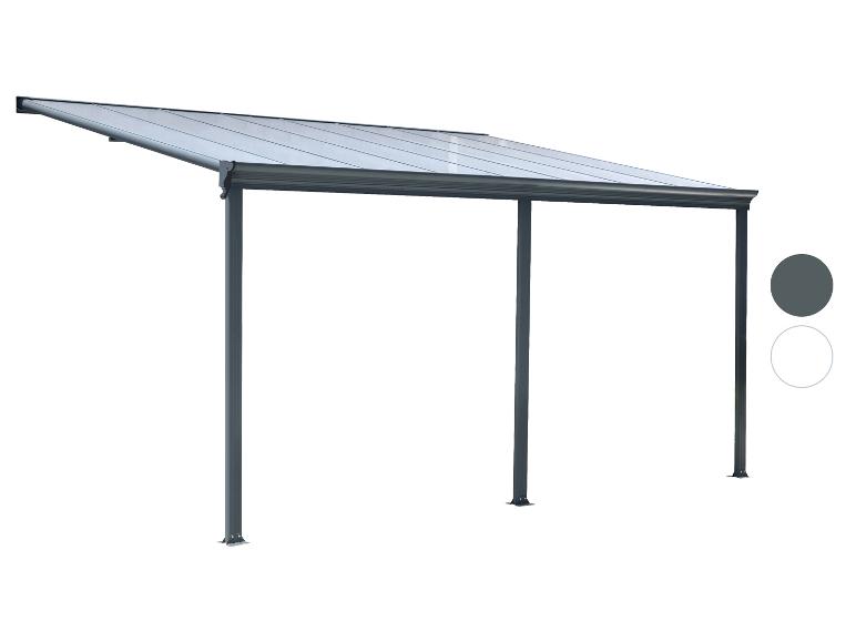 Graues Carport mit transparentem Dach und drei Stützpfosten