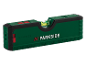 Grüne Laserwasserwaage mit Messskala und Knöpfen.