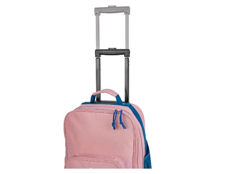 Rosa-dunkelblauer Kinder-Trolley.