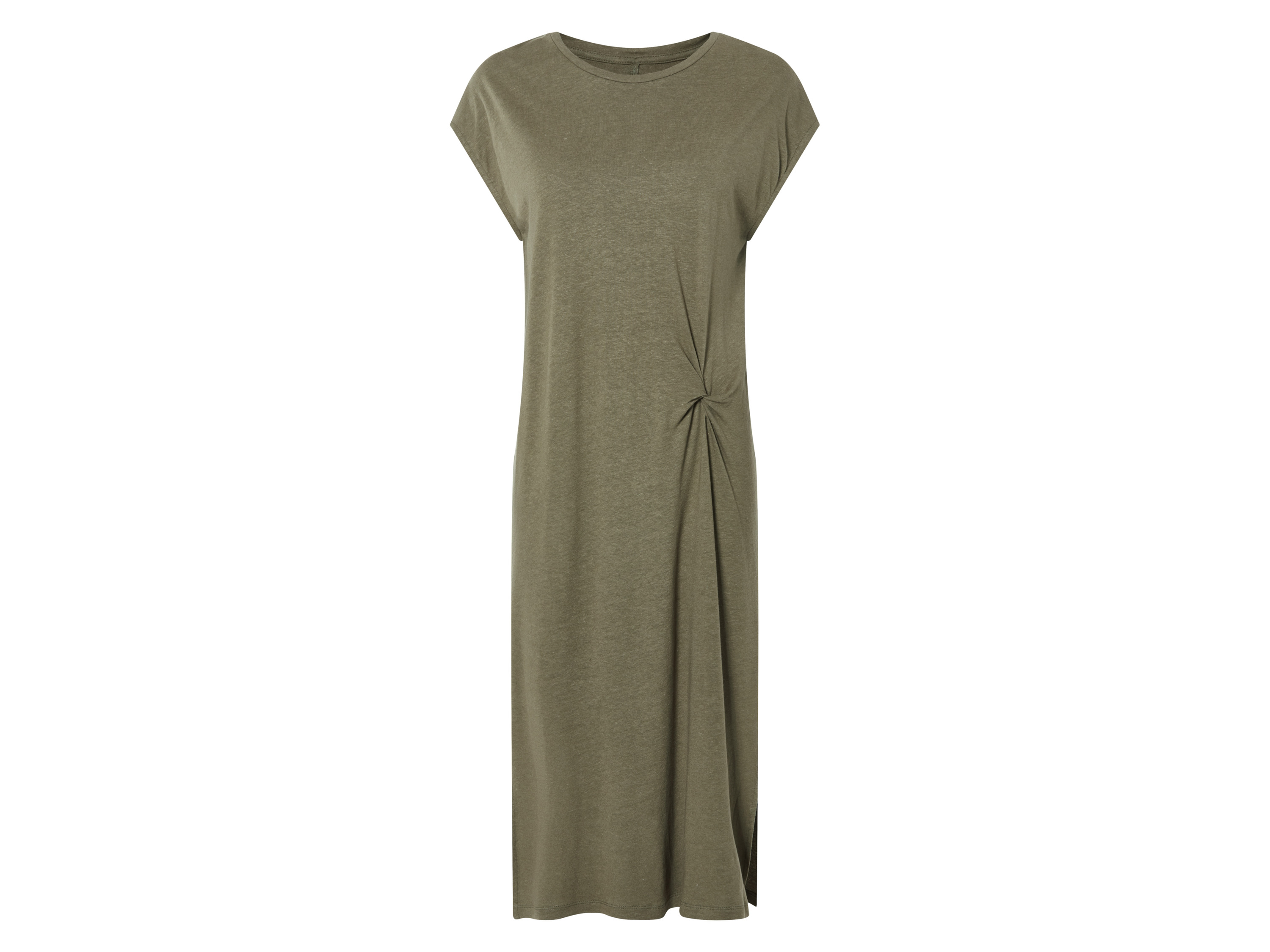 esmara® Damen Kleid Midi (Khaki, L(44/46))““ | Khaki: mit Rundhalsausschnitt, dekorativer Knoten an der Taille