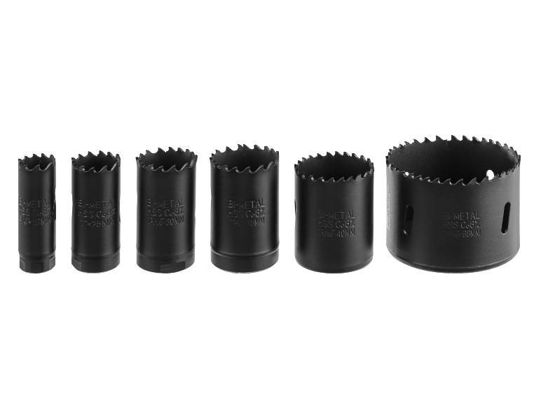 Set schwarzer Bimetall-Lochsägen in verschiedenen Größen zum Bohren.