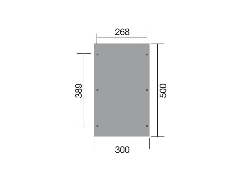 Graue rechteckige Platte mit Abmessungen 268x389, 300x500 mm.