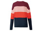 Ein gestreifter Pullover in Rot, Rosa, Dunkelblau und Burgunder.