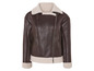 Braune Kunstlederjacke mit weißem Fellfutter.