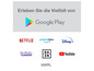 Google Play, Netflix, Amazon Prime Video und Disney+ Logos.
