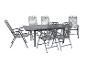 Metall-Gartenmöbelset mit ausziehbarem Tisch und sechs Stühlen.