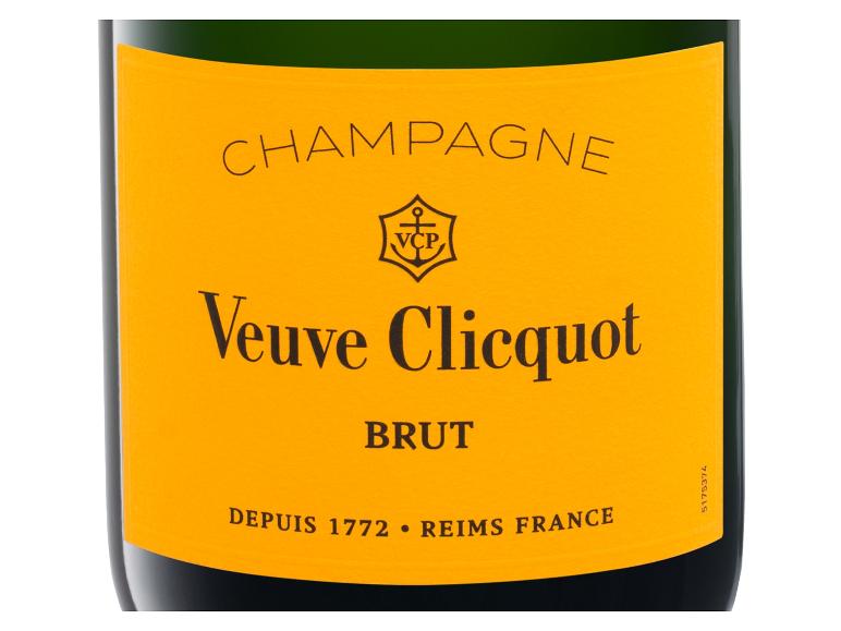 Veuve Clicquot Brut Champagnerflasche mit gelbem Etikett