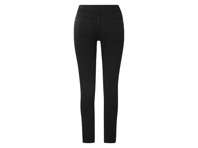 Schwarze Damen-Jeans mit hoher Taille und Gesäßtaschen.