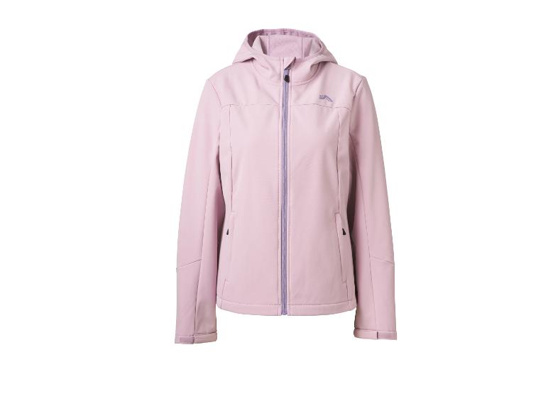 Rosa Softshelljacke mit Kapuze und Reißverschluss.