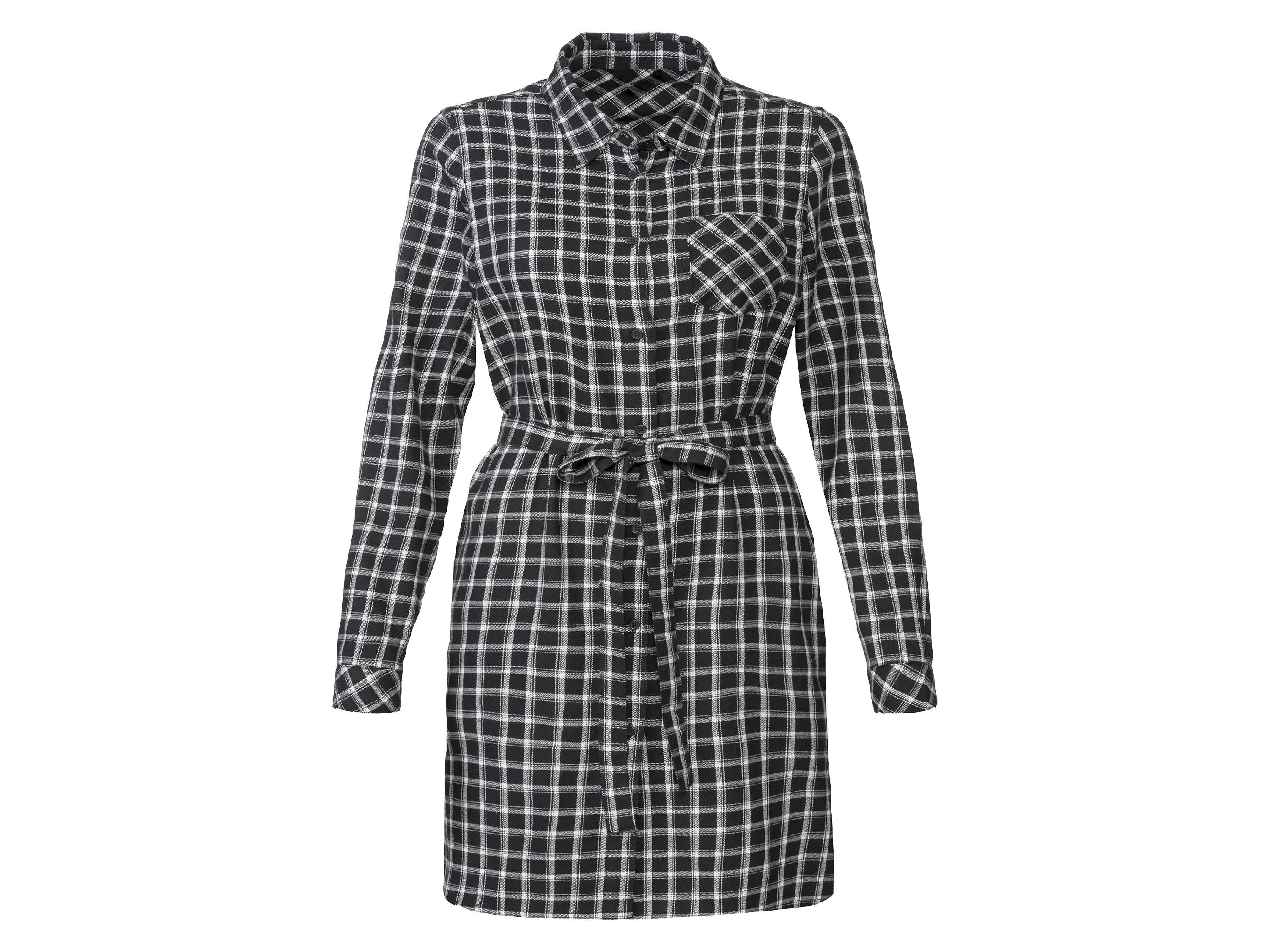esmara® Damen Longbluse aus Flanell (44, Karo/schwarz/weiß) | 04055334975568