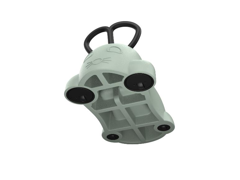 Hellgrüne katzenförmige Kinder-Kettlebell mit schwarzem Griff.