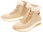 Beige Winterstiefel mit Schnürsenkeln und Kunstfellfutter.