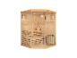 HOME DELUXE Ecksauna aus hellem Holz mit Glastür und Zubehör.