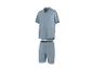 Hellblaues Herren-Set aus Hemd und Shorts, aus strukturiertem Stoff.