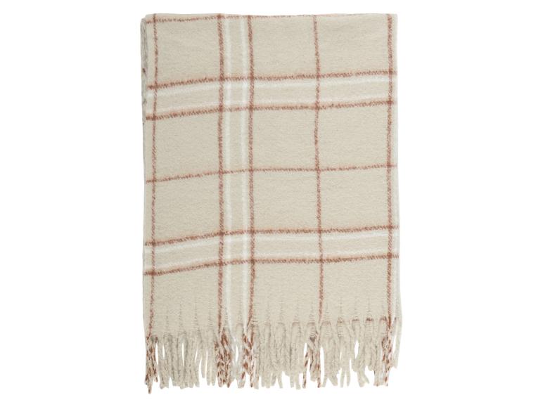 Beige karierte Kuscheldecke mit Fransen