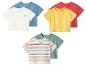 Baby-Kurzarm-T-Shirts in Blau, Weiß mit Sonne, Gelb mit „HAPPY DAY!“, Rot, Grün und Streifen.