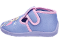 Lila Kinderhausschuhe mit Prinzessinnenmotiv und Schneeflocke.