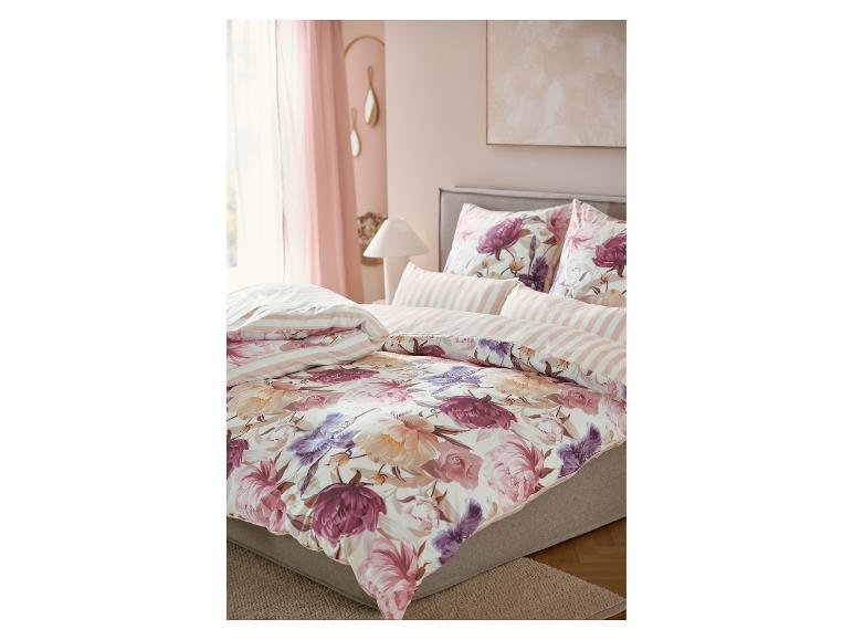 LIVARNO home Mikrofaser-Satin-Wendebettwäsche mit Blumenmuster.