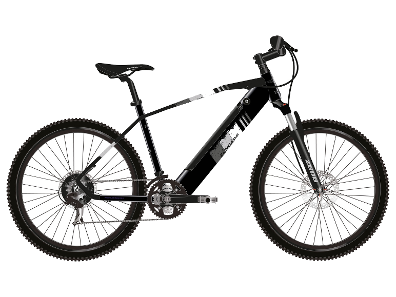 Schwarzes Zündapp Z808 E-Bike mit weißen und grauen Details.